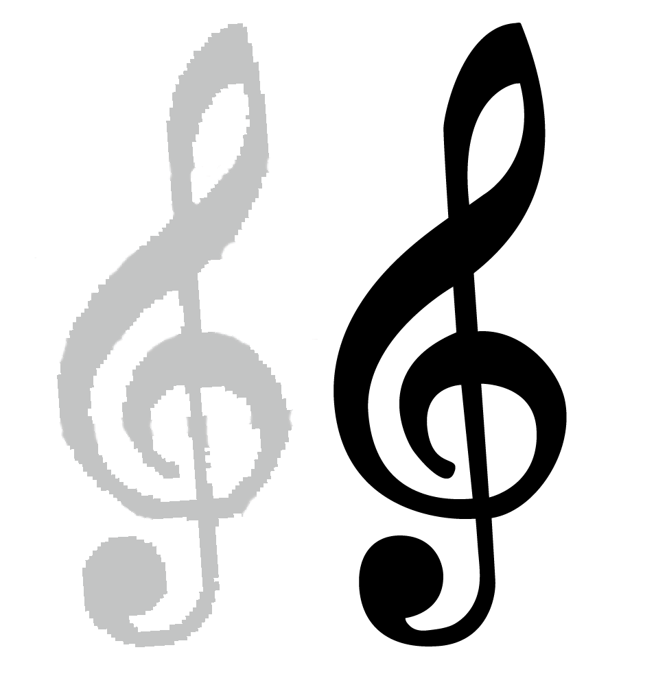 On the left, a scan of the Not-a-set G clef; on the right, a vector version.